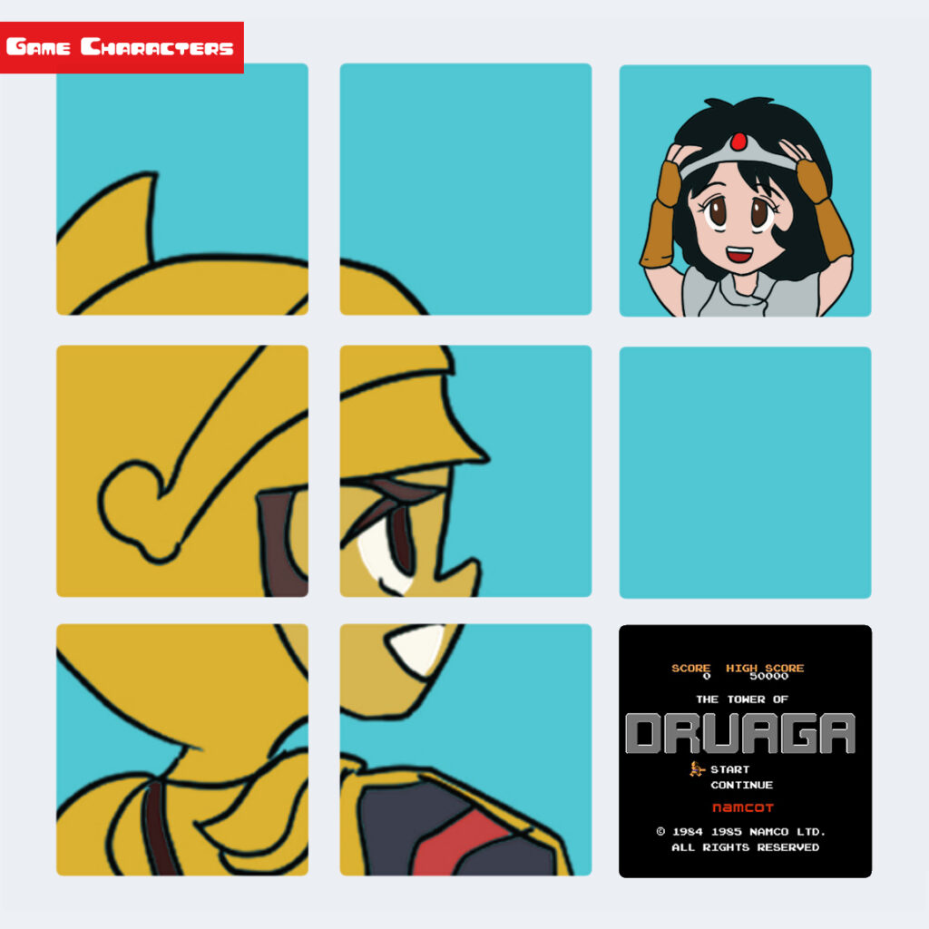 ナムコ DRUAGA ドルアーガの塔 カイ クオックス 缶バッジ レトロ ナムコ ドルアーガの塔 クオックス 消しゴム フィギュア ファミコン